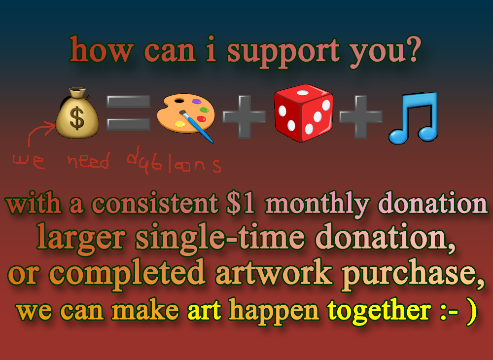 how can you support JURP? by donating money or making a purchase! money equals art, games, music, and more.